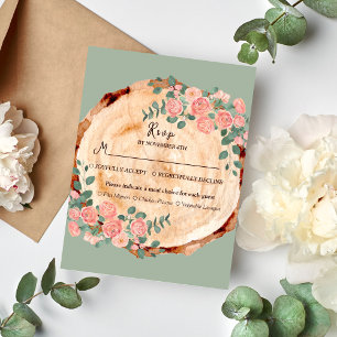 Cartons Réponse Anneaux d'écorce en bois rustique Aquarelle rose R