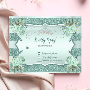 Cartons Réponse Anniversaire de la Quinceanera verte royale d'arge