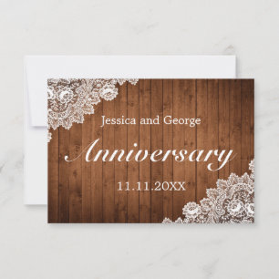 Cartons Réponse Anniversaire du Mariage de dentelle rustique et bo