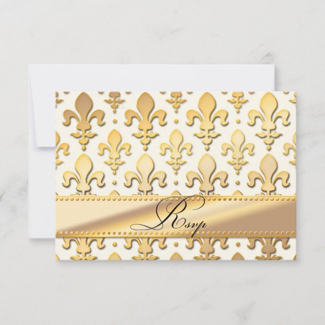Cartons Réponse Anniversaire du Mariage d'or RSVP, Fleur de Lis (Devant)