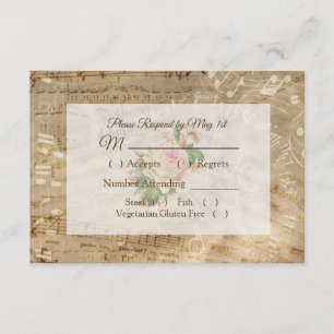 Cartons Réponse Antique Partition Musique Vintage Rose Mariage car