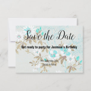 CARTONS RÉPONSE AQUA BLANC CHERRY BLOSSOM ENREGISTRER LA DATE