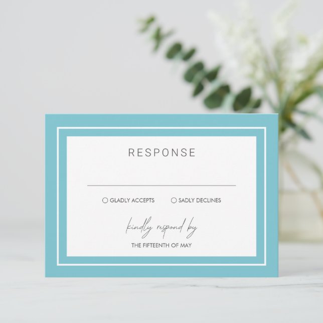 Cartons Réponse Aqua Bold Border Mariage moderne (Debout devant)