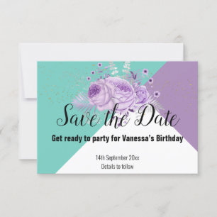 CARTONS RÉPONSE AQUA GREEN PURPLE LILAC FLORAL SAUVER LA DATE
