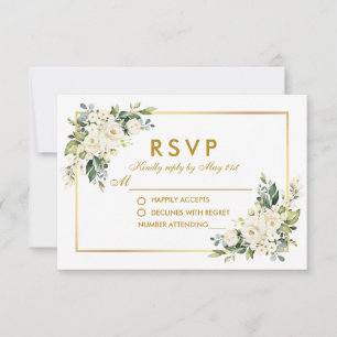 Cartons Réponse Aquarelle Blanc Floral Vert Mariage Or
