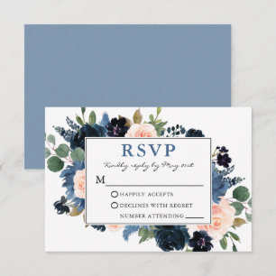 Cartons Réponse Aquarelle bleu Dusty et Mariage rose