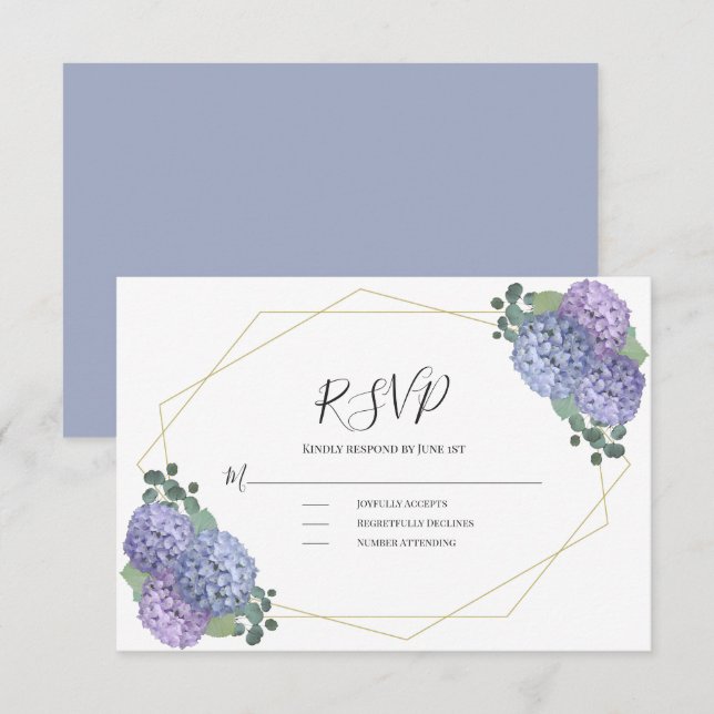 Cartons Réponse Aquarelle bleu foncé Floral Mariage géométrique (Devant / Derrière)