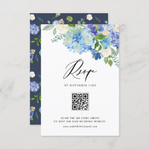 Cartons Réponse Aquarelle bleu Hydrangea Fleurs Mariage QR Code
