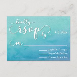 Cartons Réponse Aquarelle bleue et Turquoise Ombre Mariage moderne