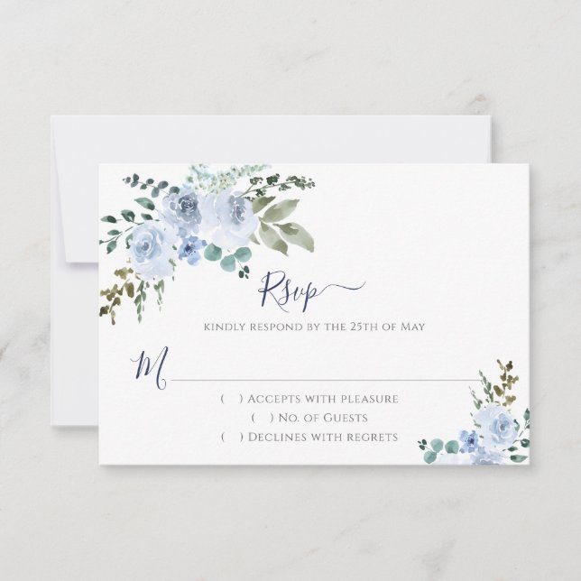 Cartons Réponse Aquarelle bleue Floral | Marine (Devant)