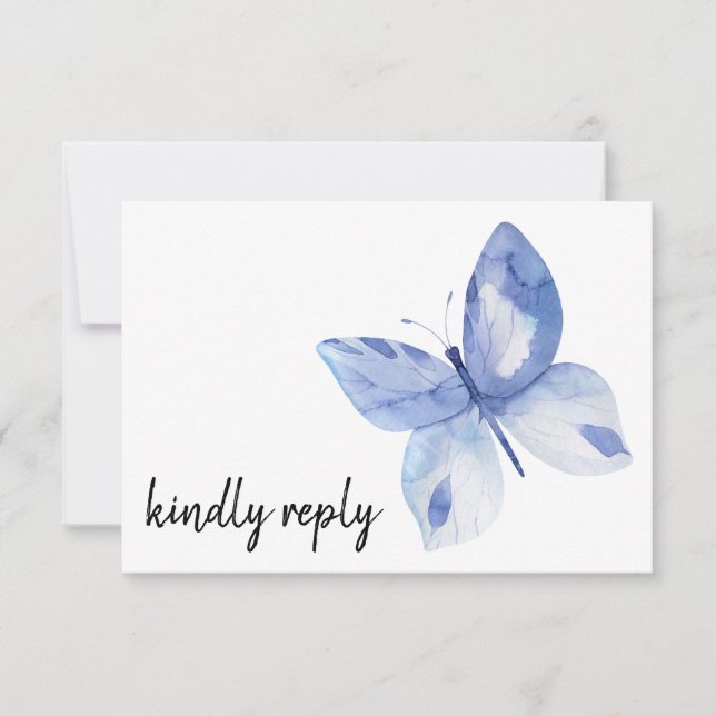 Cartons Réponse Aquarelle Bleue Simple Papillon Bleu Répondre (Devant)