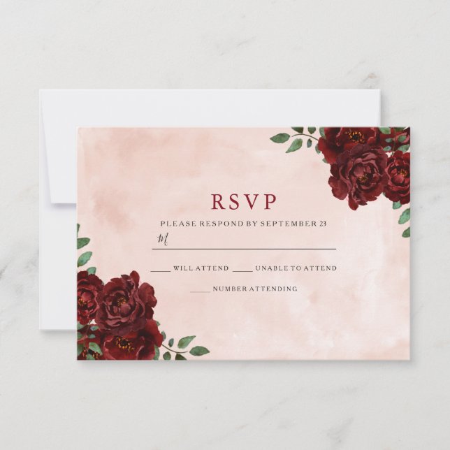Cartons Réponse Aquarelle Blush Bourgogne Rouge Rose Toutes les oc (Devant)