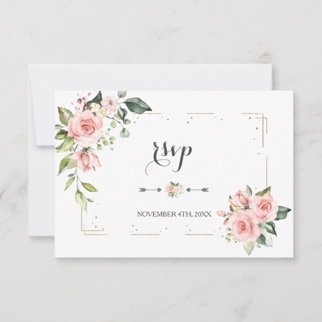 Cartons Réponse Aquarelle Blush Floral Gold Parties scintillant Ca (Devant)