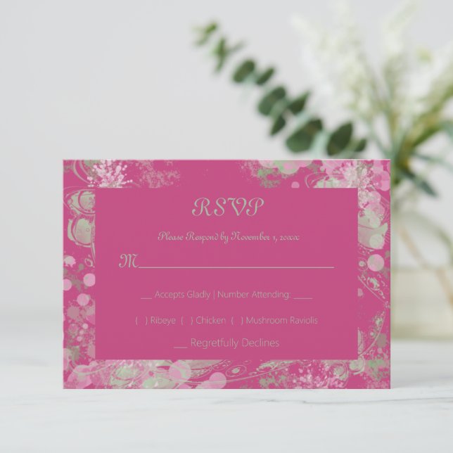 Cartons Réponse Aquarelle Botanique vert et rose (Debout devant)