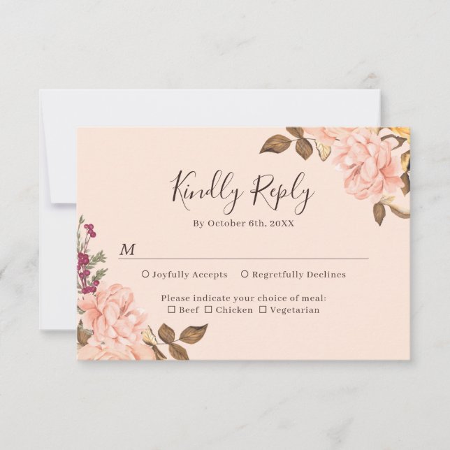 Cartons Réponse Aquarelle Brown Blush or Mariage de automne Floral (Devant)