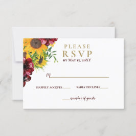 Cartons Réponse Aquarelle Burgundy Tournesol Rustique Mariage