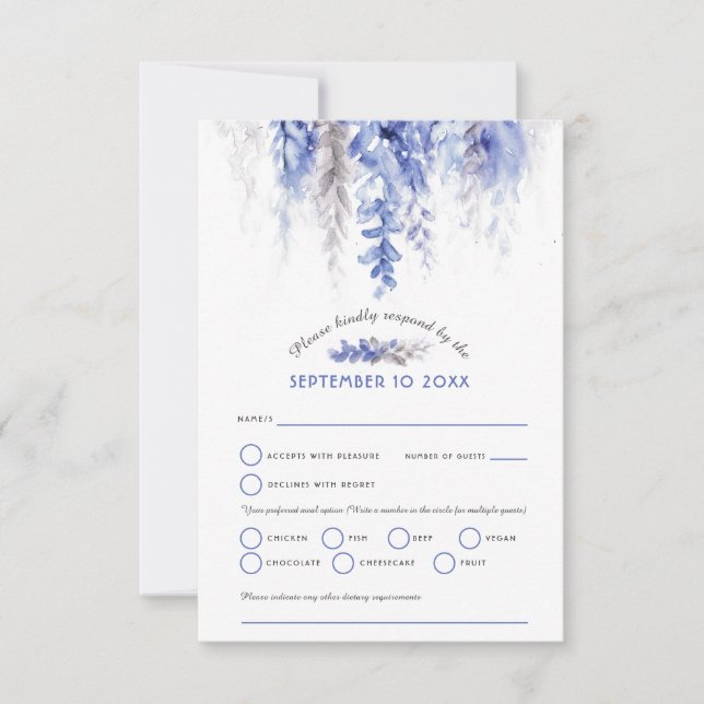 Cartons Réponse Aquarelle cascade mariage bleu foncé gris (Devant)