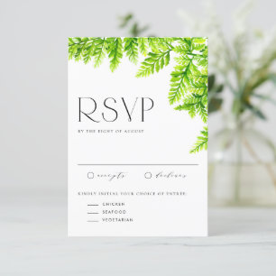 Cartons Réponse Aquarelle Chartreuse Green Fern Feuille Mariage