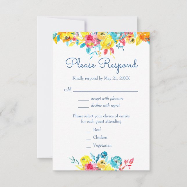 Cartons Réponse Aquarelle couleur vive Mariage floral (Devant)