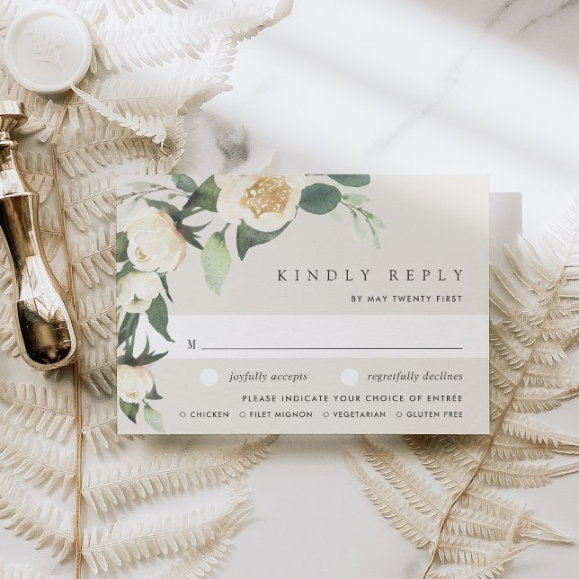 Cartons Réponse Aquarelle de fleurs d'ivoire Floral Mariage Choix  (Créateur téléchargé)