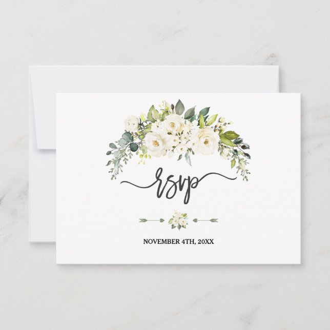 Cartons Réponse Aquarelle Delicé Blanc Floral Mariage (Devant)