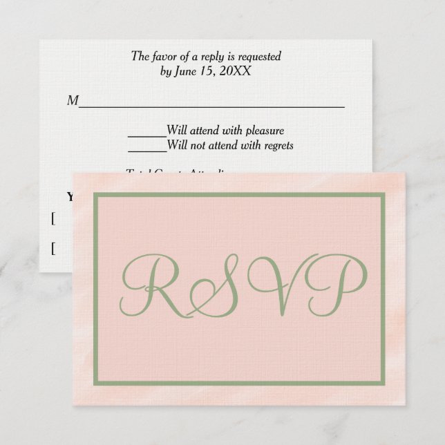Cartons Réponse Aquarelle douce Blush et Sage Green (Devant / Derrière)