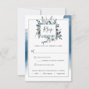 Cartons Réponse Aquarelle en argent bleu avec/hors choix de repas 
