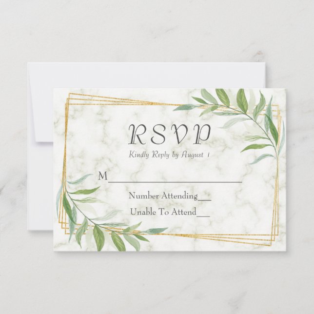 Cartons Réponse Aquarelle Eucalyptus Mariage géométrique en marbre (Devant)