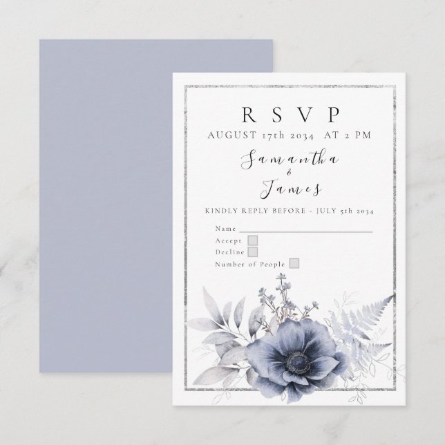 Cartons Réponse Aquarelle Fleur Bohème Bleu Poussiéreux (Devant / Derrière)