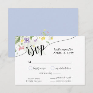Cartons Réponse Aquarelle Fleur sauvage Dîner Choix Mariage bleu
