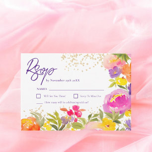 Cartons Réponse Aquarelle fleurie d'été rose violet or