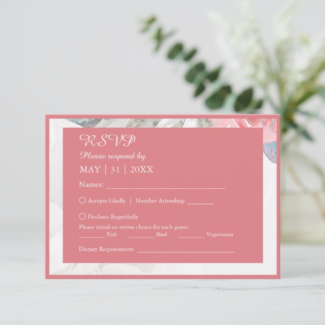 Cartons Réponse aquarelle fleurie fleur sauvage rose mariage (Debout devant)