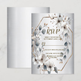 Cartons Réponse Aquarelle Fleurs blanches Cadre doré Argent Turquo