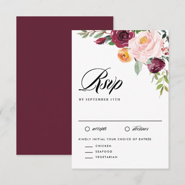 Cartons Réponse Aquarelle Fleurs d'automne Floral Bouquet Mariage (Devant / Derrière)