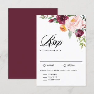 Cartons Réponse Aquarelle Fleurs d'automne Floral Bouquet Mariage