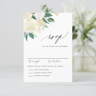 Cartons Réponse Aquarelle Fleurs d'ivoire doux et Mariage de verdu