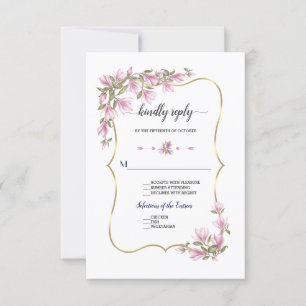 Cartons Réponse Aquarelle Fleurs Magnolia Mariage or en fleurs