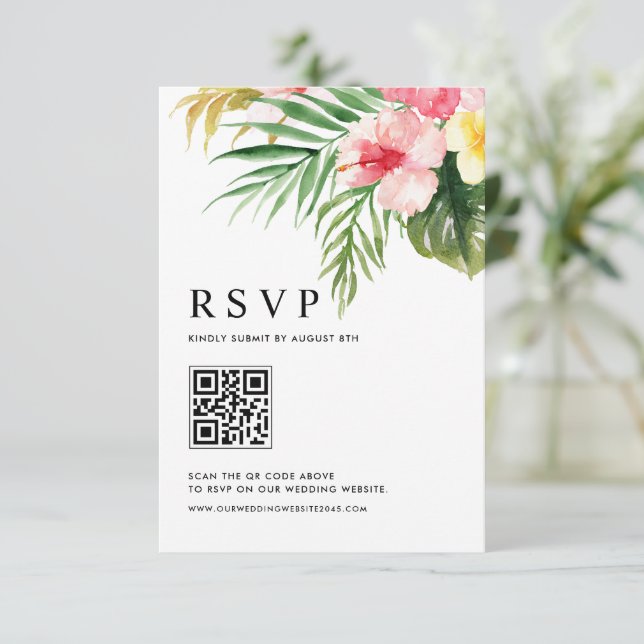 Cartons Réponse Aquarelle Fleurs tropicales Mariage de code QR (Debout devant)