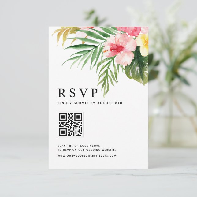 Cartons Réponse Aquarelle Fleurs tropicales Mariage de code QR (Debout devant)