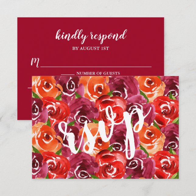 Cartons Réponse Aquarelle Floral Mariage (Devant / Derrière)