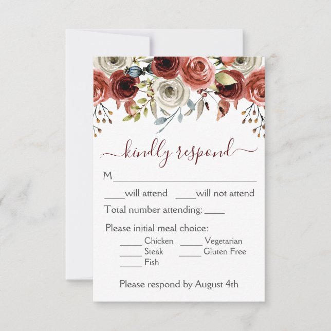 Cartons Réponse Aquarelle Floral Mariage (Devant)