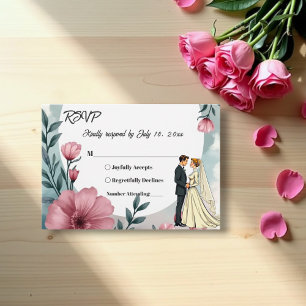 Cartons Réponse Aquarelle Floral Mariage Et Groom Élégant Mariage