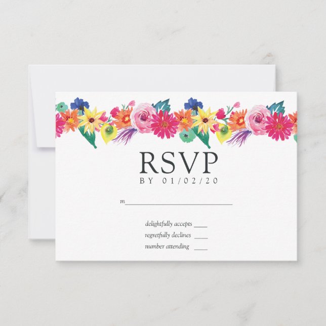 Cartons Réponse Aquarelle Floral Mariage Fiesta (Devant)