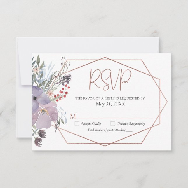 Cartons Réponse Aquarelle Floral Mariage géométrique (Devant)