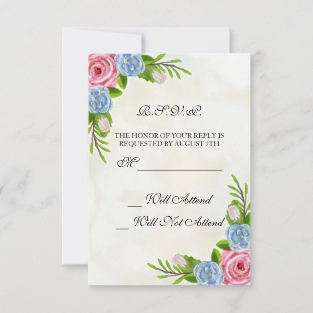 Cartons Réponse Aquarelle Floral Mariage R.S.V.P. (Devant)