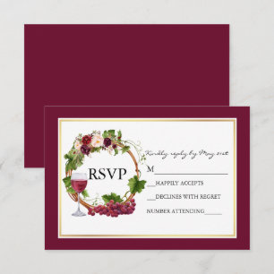 Cartons Réponse Aquarelle Floral Raisins Wreath Mariage Bourgogne
