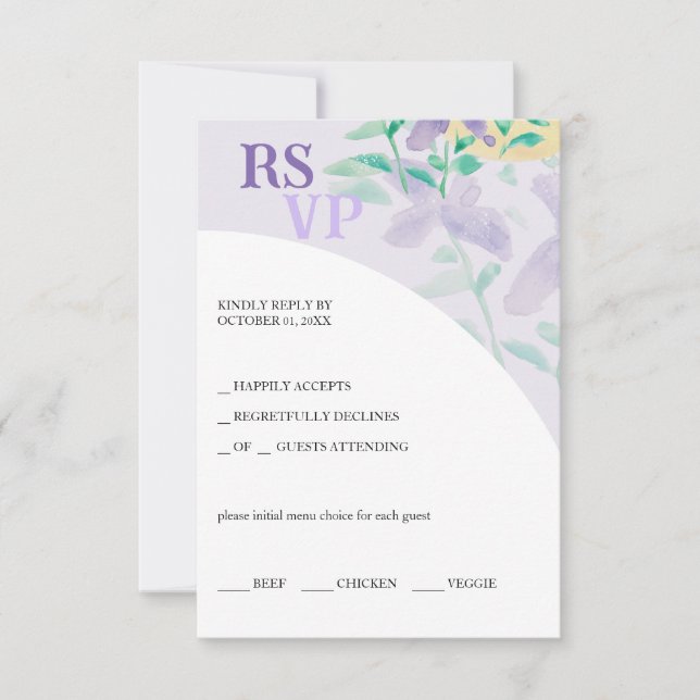 Cartons Réponse Aquarelle Florale Bleu Lilac (Devant)