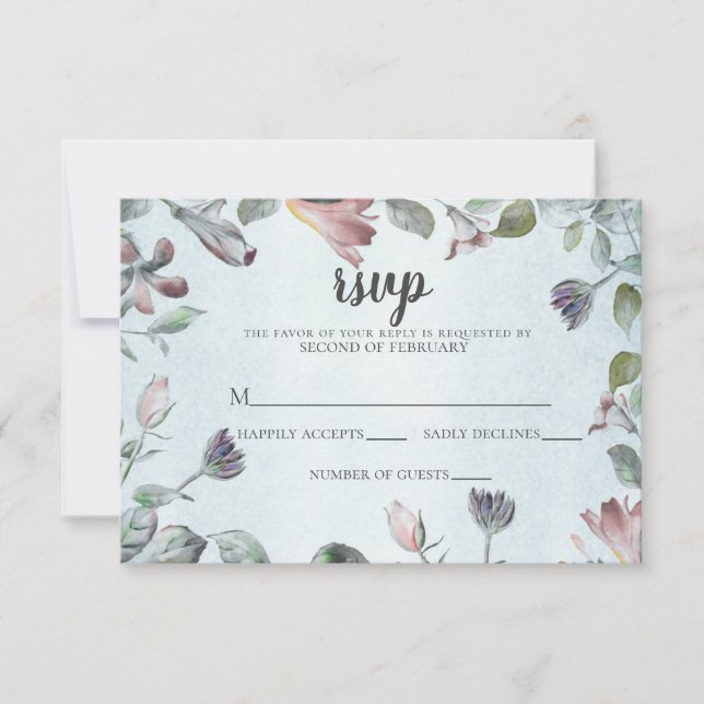 Cartons Réponse Aquarelle Florale Botanique Dusty Blue Mariage (Devant)