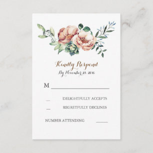 Cartons Réponse aquarelle florale bouquet chute ivoire mariage rsv