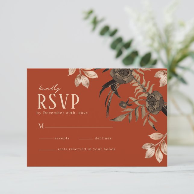 Cartons Réponse Aquarelle florale chute feuillage feuille Mariage  (Debout devant)